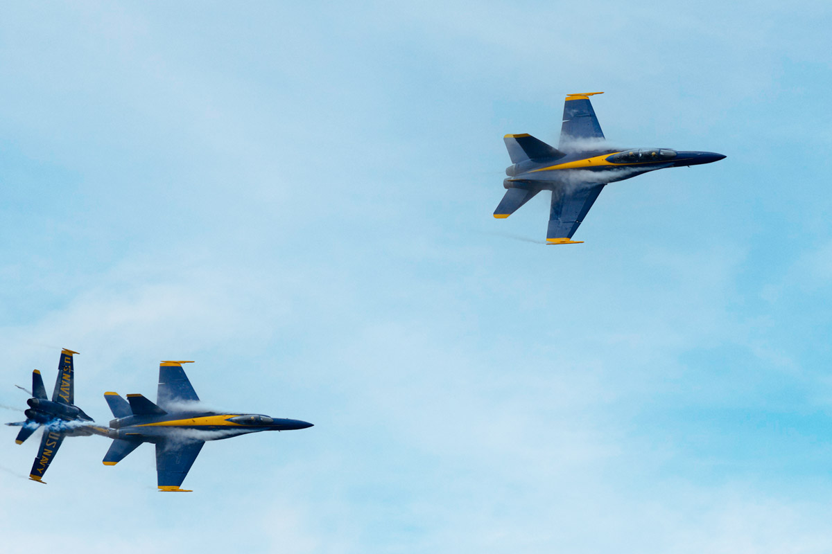 Close up shot of jets in formation