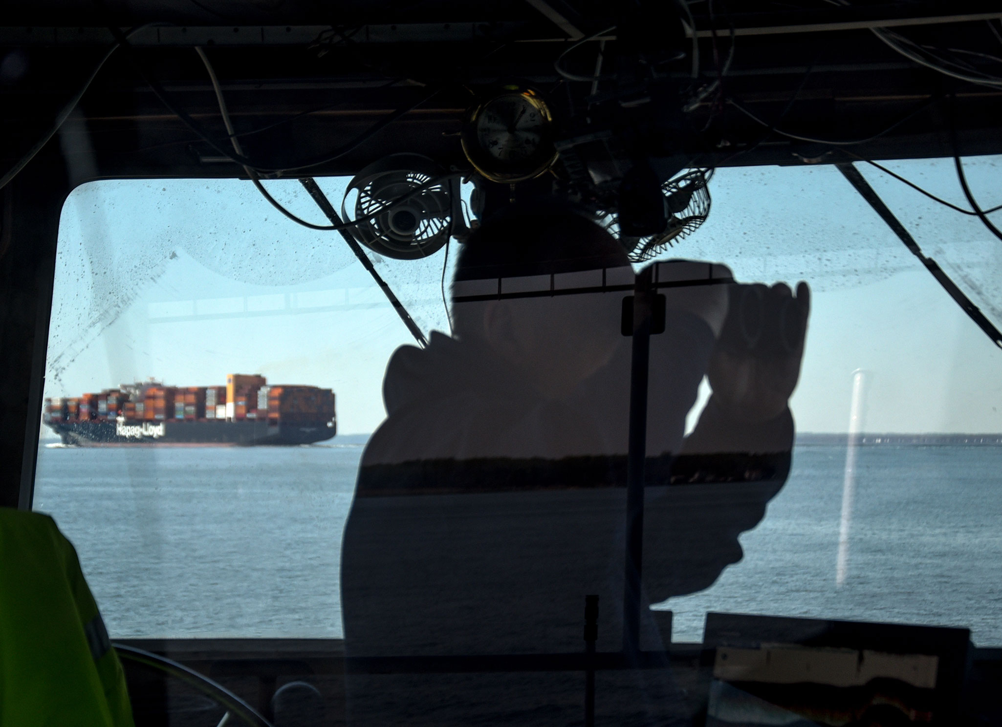 Captain of the Sandusky monitoring the situation from the bridge