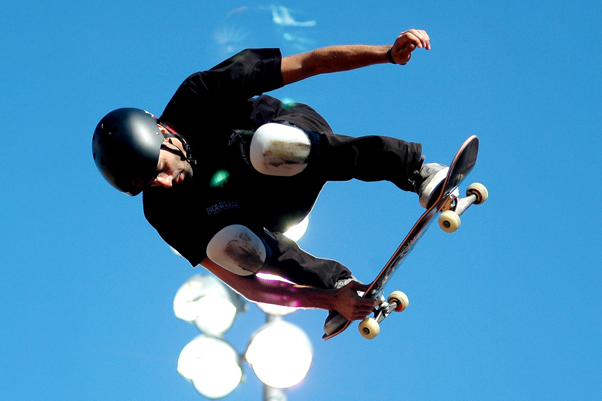skater suspended in mid air