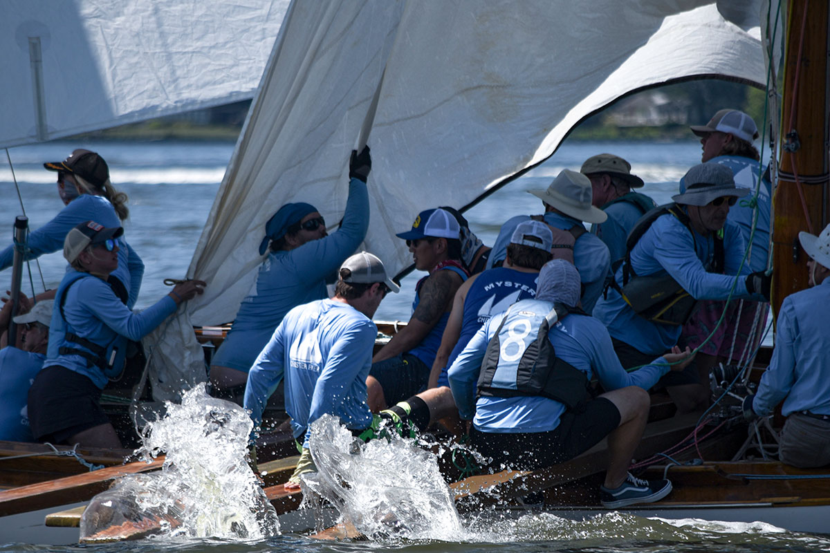 Crew getting wet on a tack