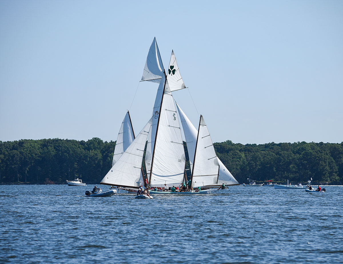Two boats crossing paths in different directions